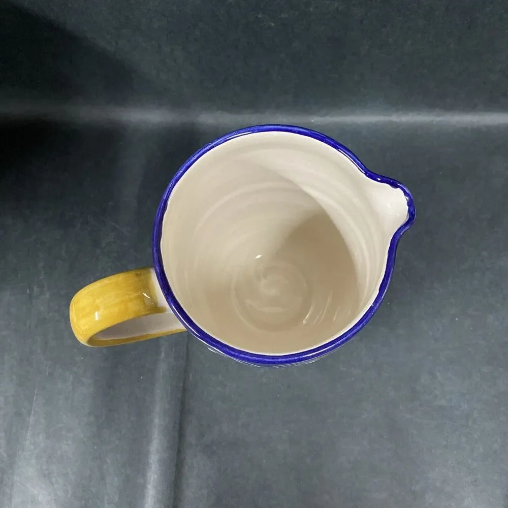Pier‎ 1 Italian Swirl Ceramic Juice Water Pitcher 7.5” Blue Yellow Hand Painted